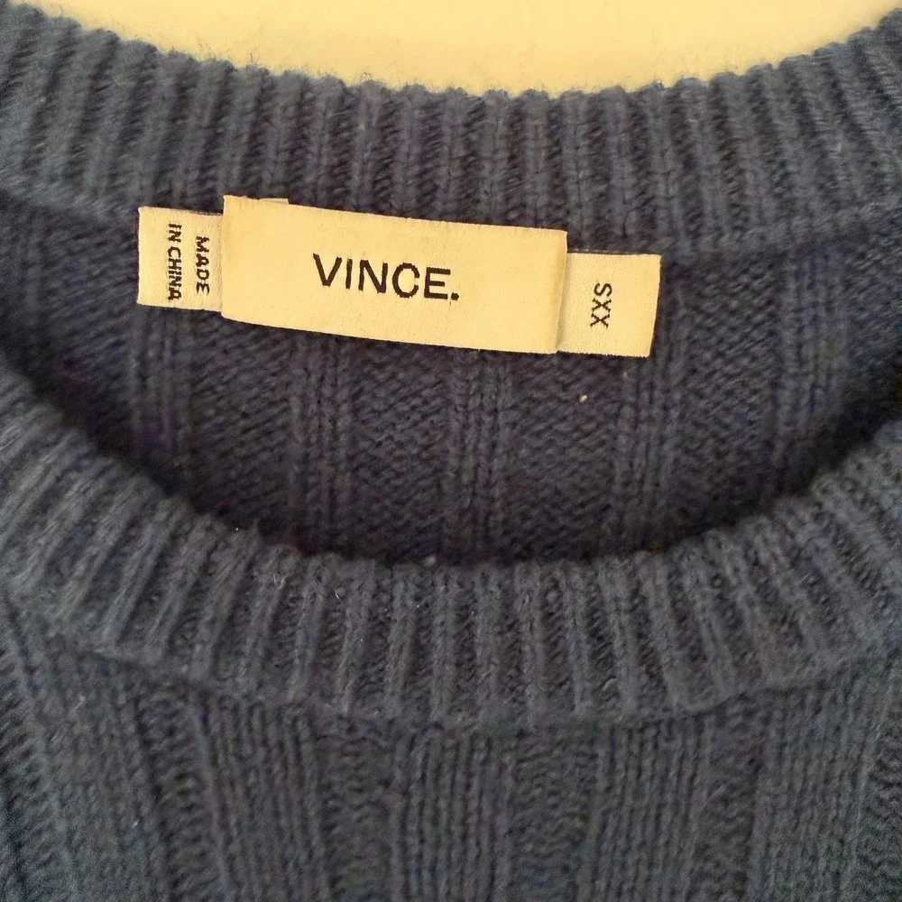 Vince Color Block Ribbed Knit Sweater Blue Navy Teal Long Sleeve XXS